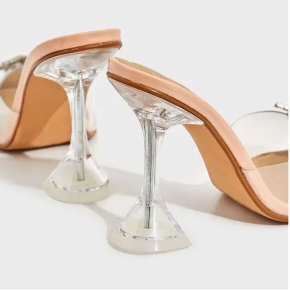 ✨ Stunning Diamond Perspex Heel Mule Nude Patent Clear Lucite Pumps✨ - Picture 6 of 12
